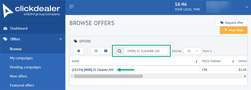 ClickDealer Offers on Affbank