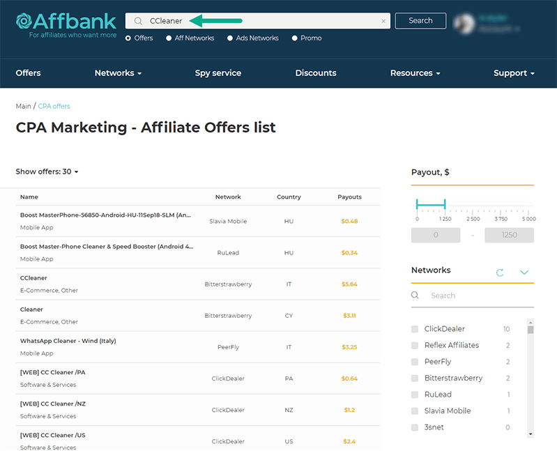 Affiliate Offers on Affbank