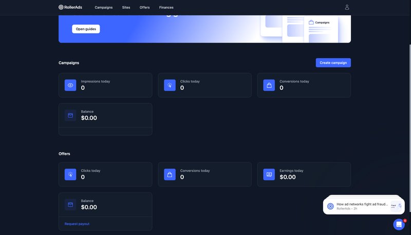 RollerAds dashboard