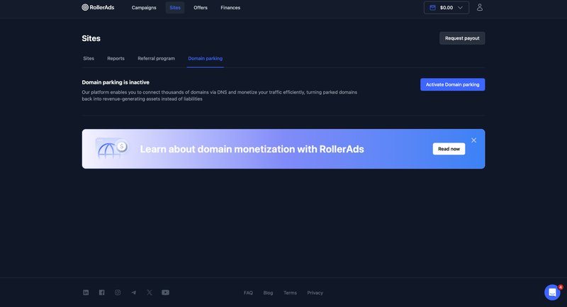 RollerAds Domain parking tab