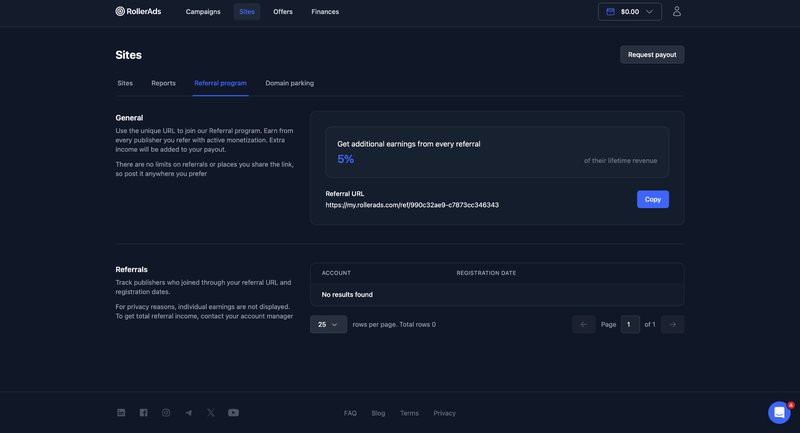 RollerAds referral program
